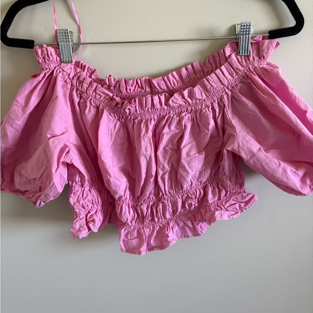 Zara Pink off the shoulder puff sleeve top
